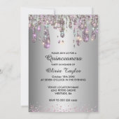 Chic iridescent silberne Glitzer Tropfen Quinceane Einladung (Rückseite)