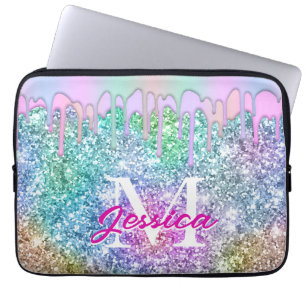 Chic iridescent unicorn rosa Imitate Glitzer Monog Laptopschutzhülle