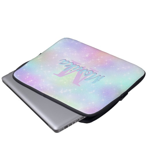 Chic iridescent unicorn rosa Imitate Glitzer Monog Laptopschutzhülle (Vorne Knopf)