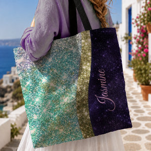 Chic irisierende lila blaue falsche Glitter-Monogr Tasche