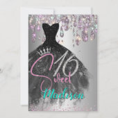 Chic irisierenden silbernen Glitzer Tropfen süß 16 Einladung (Vorderseite)