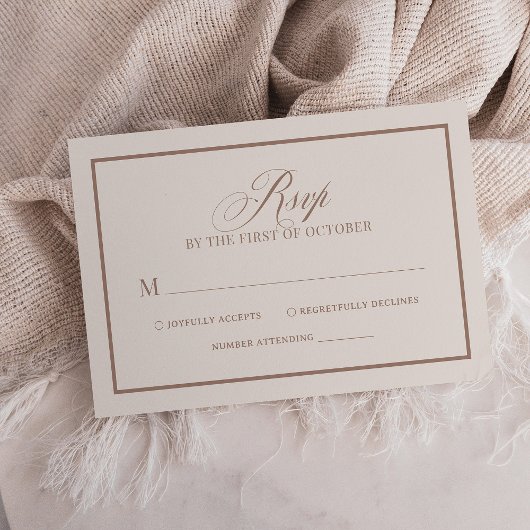 Chic Ivory and Taupe Border | Luxe Neutral Wedding RSVP Karte