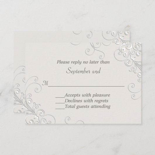 Chic Ivory and White Classic Wedding RSVP Card (Vorne/Hinten)