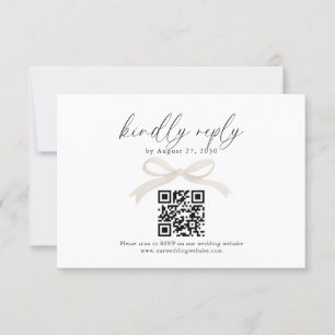 Chic Ivory Beige Bow Ribbon QR Code Wedding Rsvp