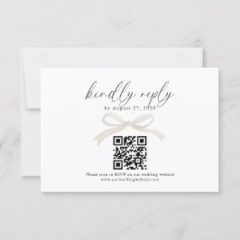 Chic Ivory Beige Bow Ribbon QR Code Wedding Rsvp Karte