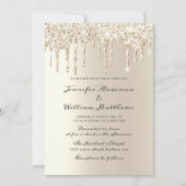 Chic Ivory Dripping Glitzer Elegante Script Weddin Einladung (Vorderseite)