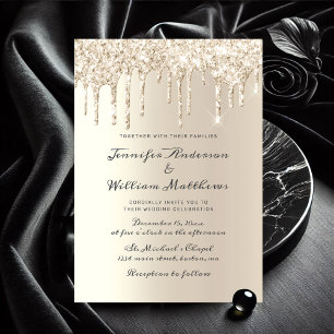 Chic Ivory Dripping Glitzer Elegante Script Weddin Einladung