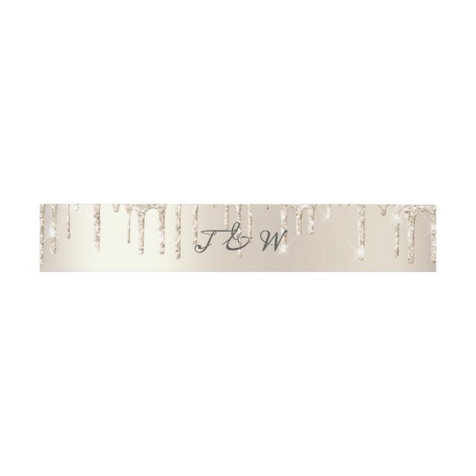 Chic Ivory Dripping Glitzer Monogram Wedding Einladungsbanderole (Flach)