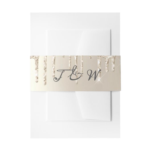 Chic Ivory Dripping Glitzer Monogram Wedding Einladungsbanderole (Vorderseite Beispiel)
