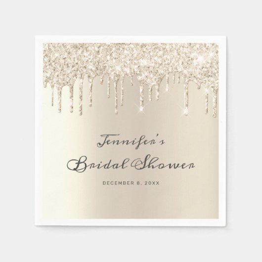 Chic Ivory Dripping Glitzer Script Brautparty Serviette (Vorderseite)