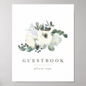 Chic Ivory Floral Greenery Wedding Guestbook Sign Poster (Vorne)