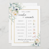 Chic Ivory Floral Wedding Order of Event Timeline Programm (Vorne/Hinten)