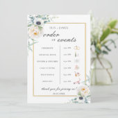 Chic Ivory Floral Wedding Order of Event Timeline Programm (Stehend Vorderseite)
