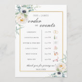 Chic Ivory Floral Wedding Order of Event Timeline Programm (Vorderseite)