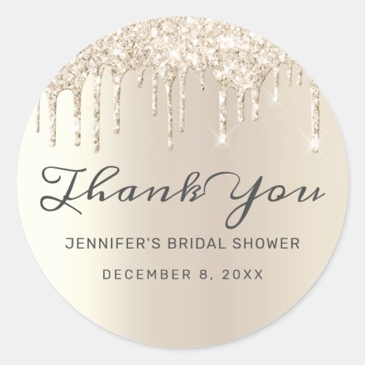Chic Ivory Glitzer Tropfen Brautparty Vielen Dank Runder Aufkleber (Vorderseite)