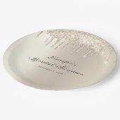 Chic Ivory Glitzer Tropfen Script Brautparty Pappteller (Schrägansicht)