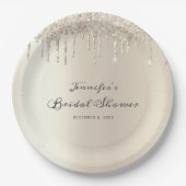 Chic Ivory Glitzer Tropfen Script Brautparty Pappteller (Vorderseite)