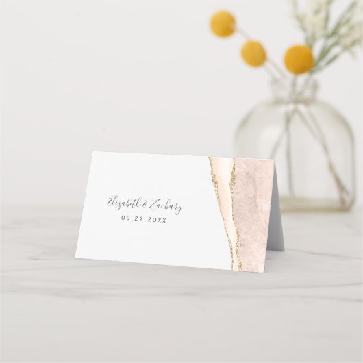 Chic Ivory Gold Agate Wedding Table Platzkarte (Rückseite)