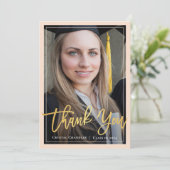 Chic Ivory Gold Script Abschluss Foto Vielen Dank Ankündigung (Stehend Vorderseite)
