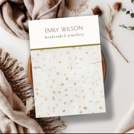 Chic Ivory Gold Terrazzo Marble Texture Necklace Visitenkarte