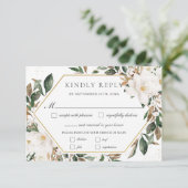 Chic Ivory Magnolia Blumengrün Hochzeitsessen RSVP Karte (Stehend Vorderseite)