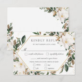 Chic Ivory Magnolia Blumengrün Hochzeitsessen RSVP Karte (Vorne/Hinten)