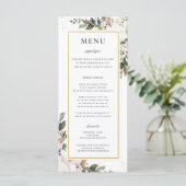 Chic Ivory Magnolia Blumengrün Hochzeitsmenü Programm (Stehend Vorderseite)