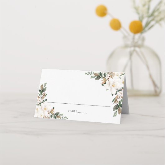 Chic Ivory Magnolia Greenerity Wedding Guest Name Platzkarte (Rückseite)