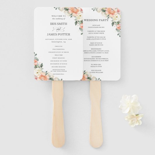 Chic Ivory Peach Pink Floral Wedding Programm Fächer (Vorne und Hinten)