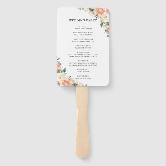 Chic Ivory Peach Pink Floral Wedding Programm Fächer (Rückseite)