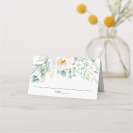 Chic Ivory Peony White Floral Eucalyptus Wedding Platzkarte
