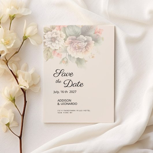 Chic Ivory pink blauen Sommerblumen Save the Date Einladung