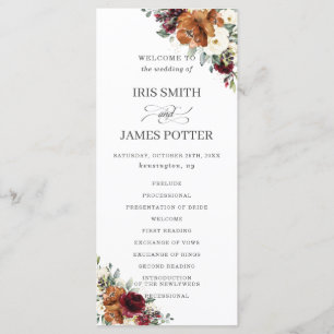 Chic Ivory Rust Burgundy Floral Wedding Program Programm