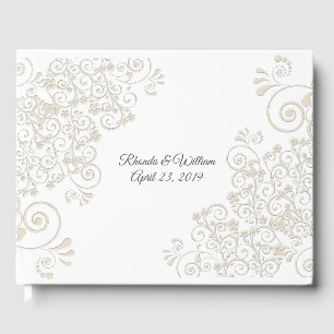 Chic Ivory Schnörkels Wedding Guest Book Gästebuch