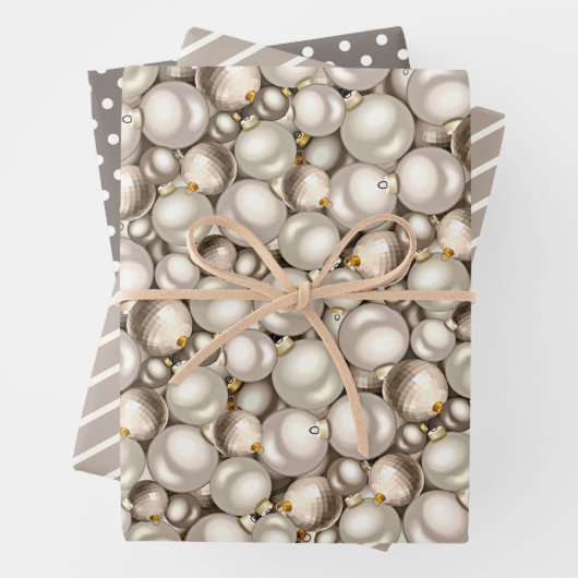 Chic Ivory Silver Gold Baubles Ziermuster Geschenkpapier Set (Beispiel)