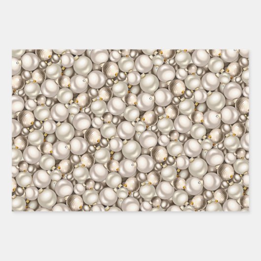 Chic Ivory Silver Gold Baubles Ziermuster Geschenkpapier Set (Vorderseite)