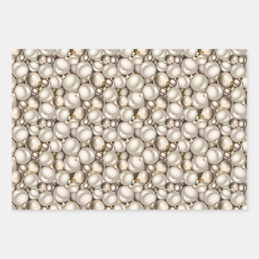 Chic Ivory Silver Gold Baubles Ziermuster Geschenkpapier Set (Vorderseite 3)