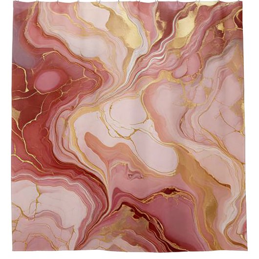 Chic Ivory, Terracotta und Gold marbleized Duschvorhang (Vorderseite)