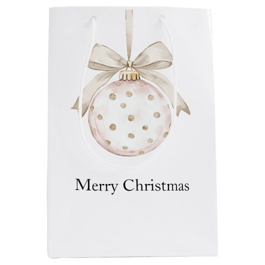 Chic Ivory White Dots Bow Ornament Weihnachten Mittlere Geschenktüte (Vorderseite)