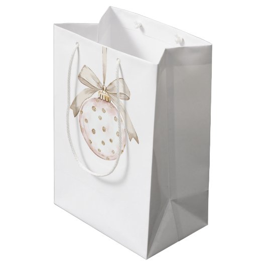 Chic Ivory White Dots Bow Ornament Weihnachten Mittlere Geschenktüte (Rückseite Schrägansicht)
