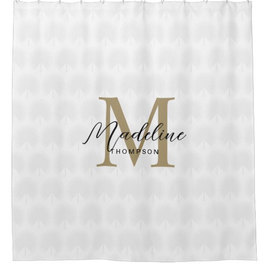 Chic Ivory White Gold Anahaw Leaf Script Monogram Duschvorhang (Vorderseite)