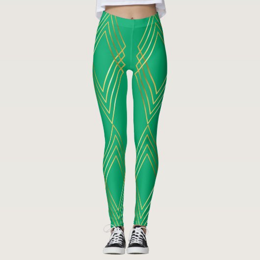 Chic Jade Green Diamonds Pattern Leggings (Vorderseite)