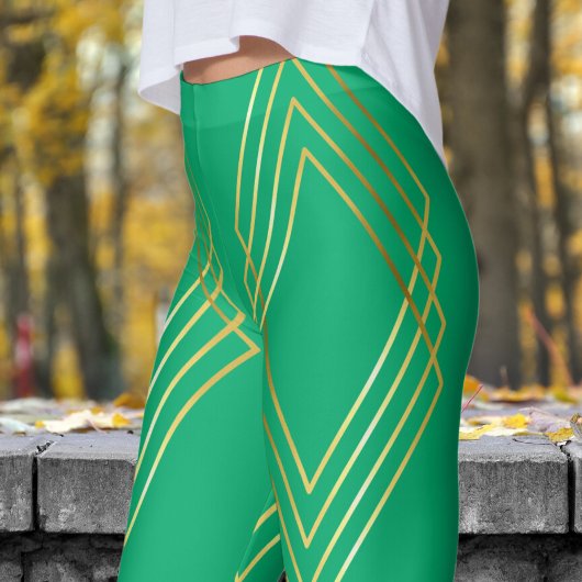 Chic Jade Green Diamonds Pattern Leggings