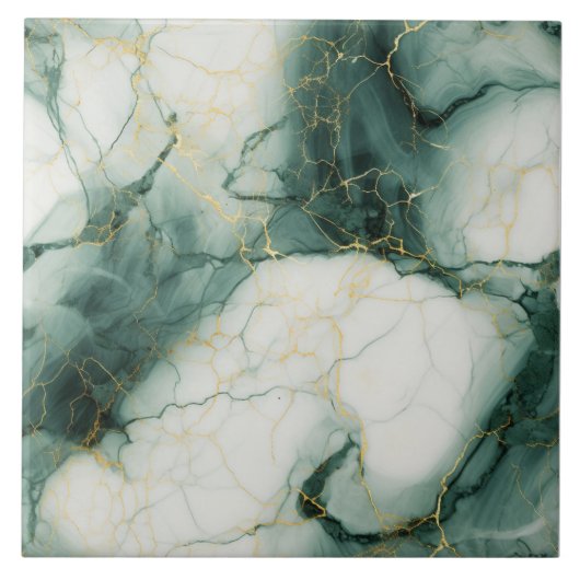 Chic Jade & Ivory Marbled Tile Fliese (Vorderseite)