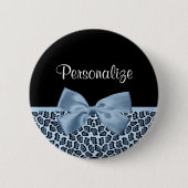 Chic Jaguar Print Light Blue Bow mit Namen Button (Vorderseite)