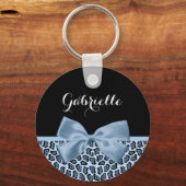 Chic Jaguar Print Light Blue Bow mit Namen Schlüsselanhänger (Vorderseite)