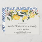 Chic Jedes Jahr Zitrone mediterrane Fliesen Geburt Einladung (Vorne/Hinten)