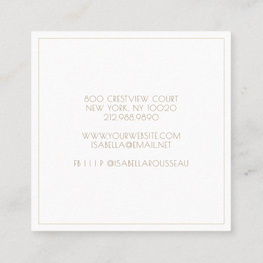 Chic Jewelier Designer Platinum Gold Glitzer Quadratische Visitenkarte (Rückseite)