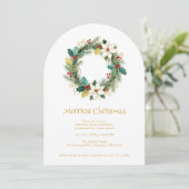 Chic Joyful Winter Christmas Wreath Holiday Party Einladung (Stehend Vorderseite)
