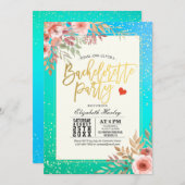 Chic Junggeselinnen-Abschied Rosa Aquamarine Goldp Einladung (Vorne/Hinten)